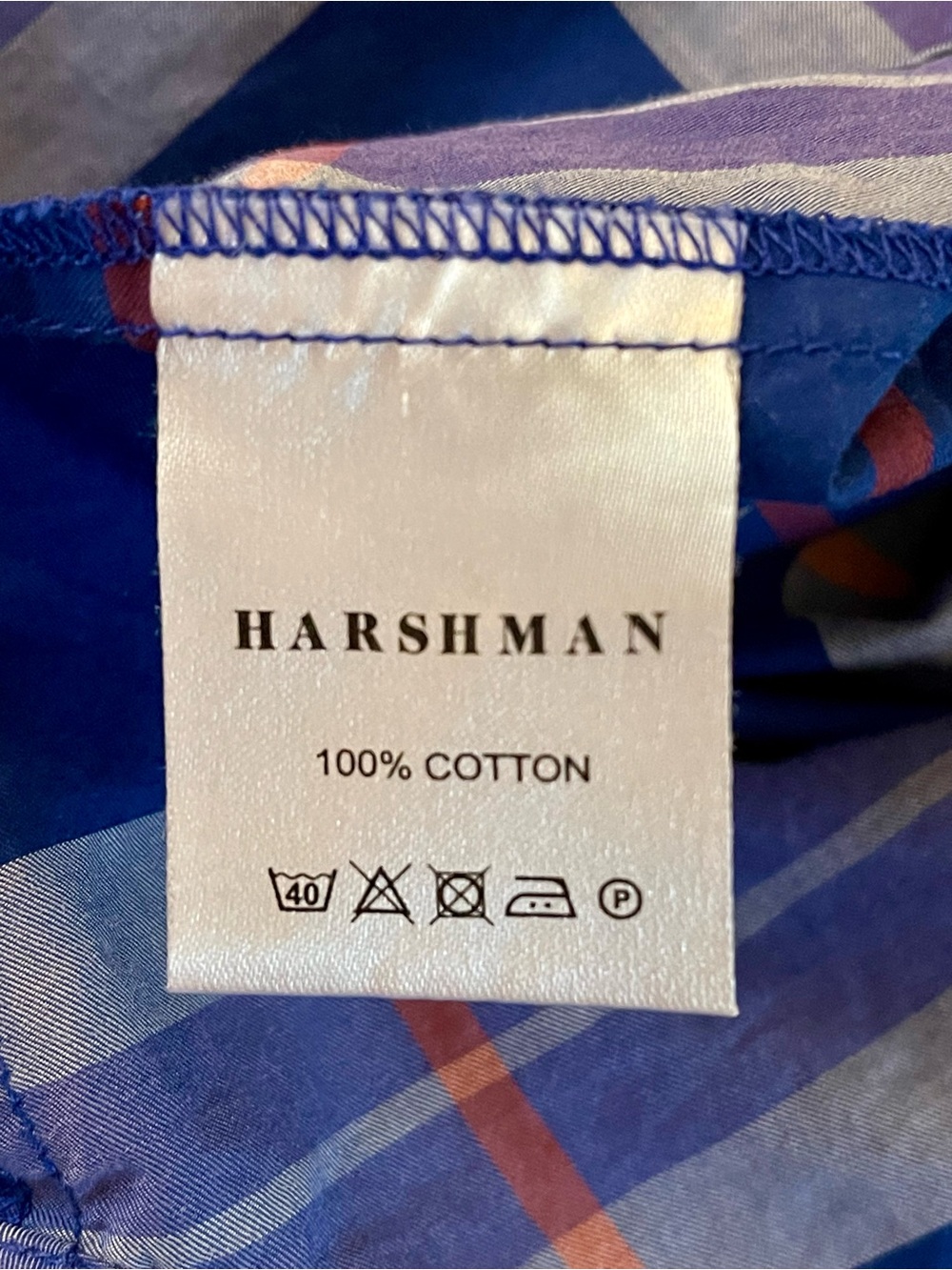 Harshman LA Blue Plaid 100% Cotton Popover Blouse Ruffle Sleeve M - Picture 6 of 7